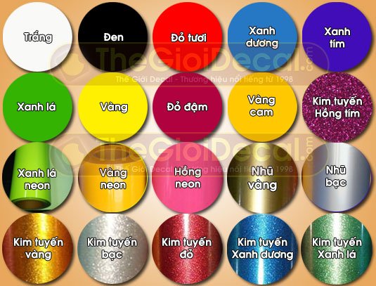 Bảng màu decal nhiệt của Thế Giới Decal